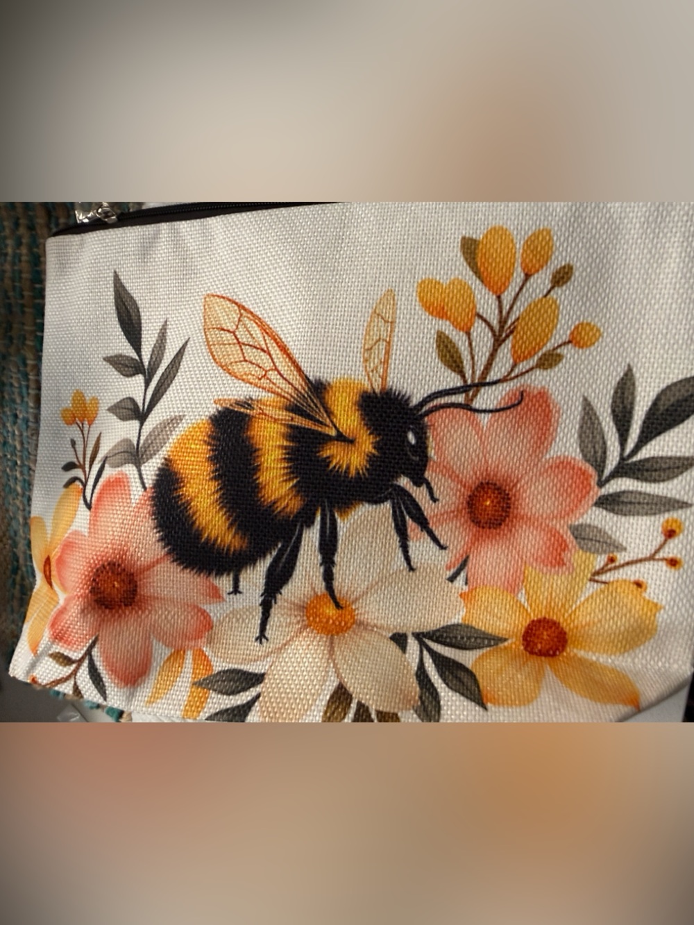 Mini Floral Bee Print Canvas Pouch - Yellow/Black